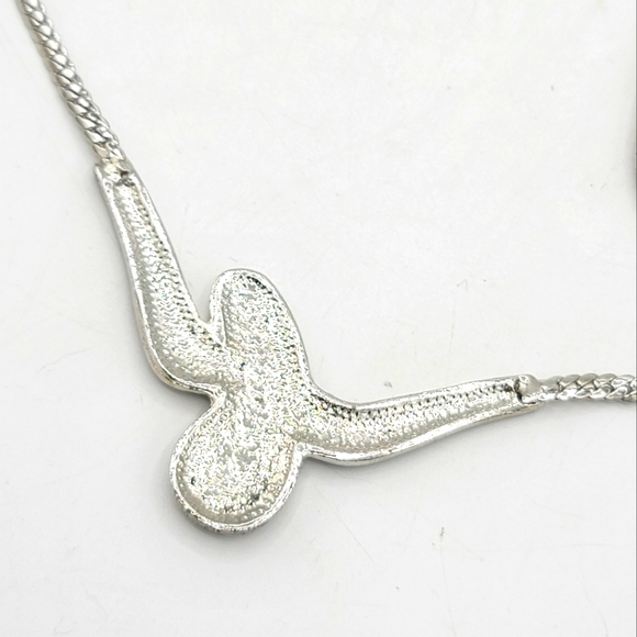 Pavé Rhinestone Teardrop Asymmetrical Ribbon Black Enamel Necklace Earrings Set - Picture 4 of 11